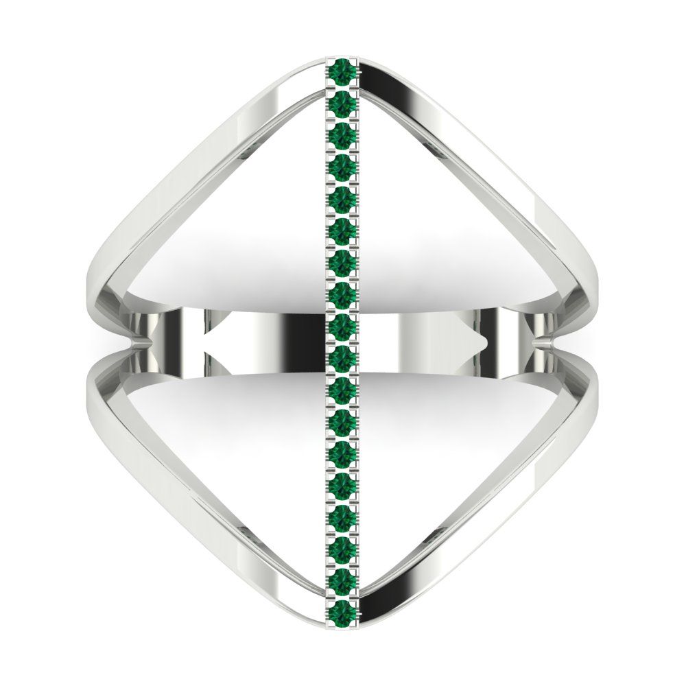 0.09 cttw Simulated Emerald Statement Engagement Ring - Solid White Gold (VVS1, Round Cut,1.0mm)