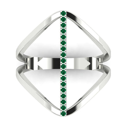 0.09 cttw Simulated Emerald Statement Engagement Ring - Solid White Gold (VVS1, Round Cut,1.0mm)