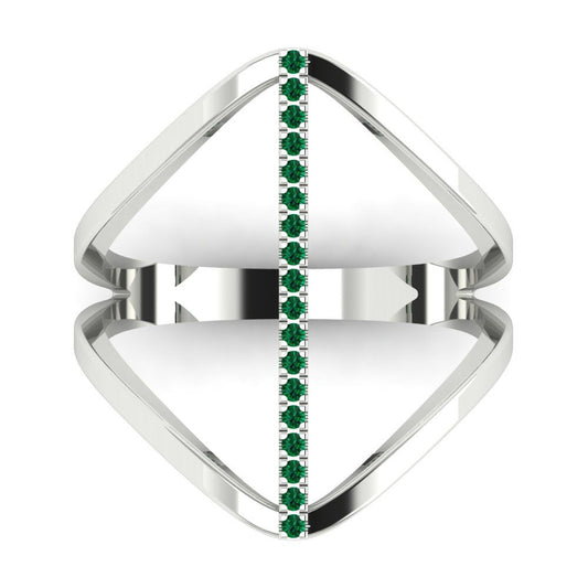 0.09 cttw Simulated Emerald Statement Engagement Ring - Solid White Gold (VVS1, Round Cut,1.0mm)