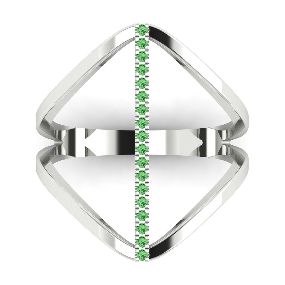 0.09 cttw Zirconia Simulated Green Diamond Statement Engagement Ring - Solid White Gold (VVS1, Round Cut,1.0mm)