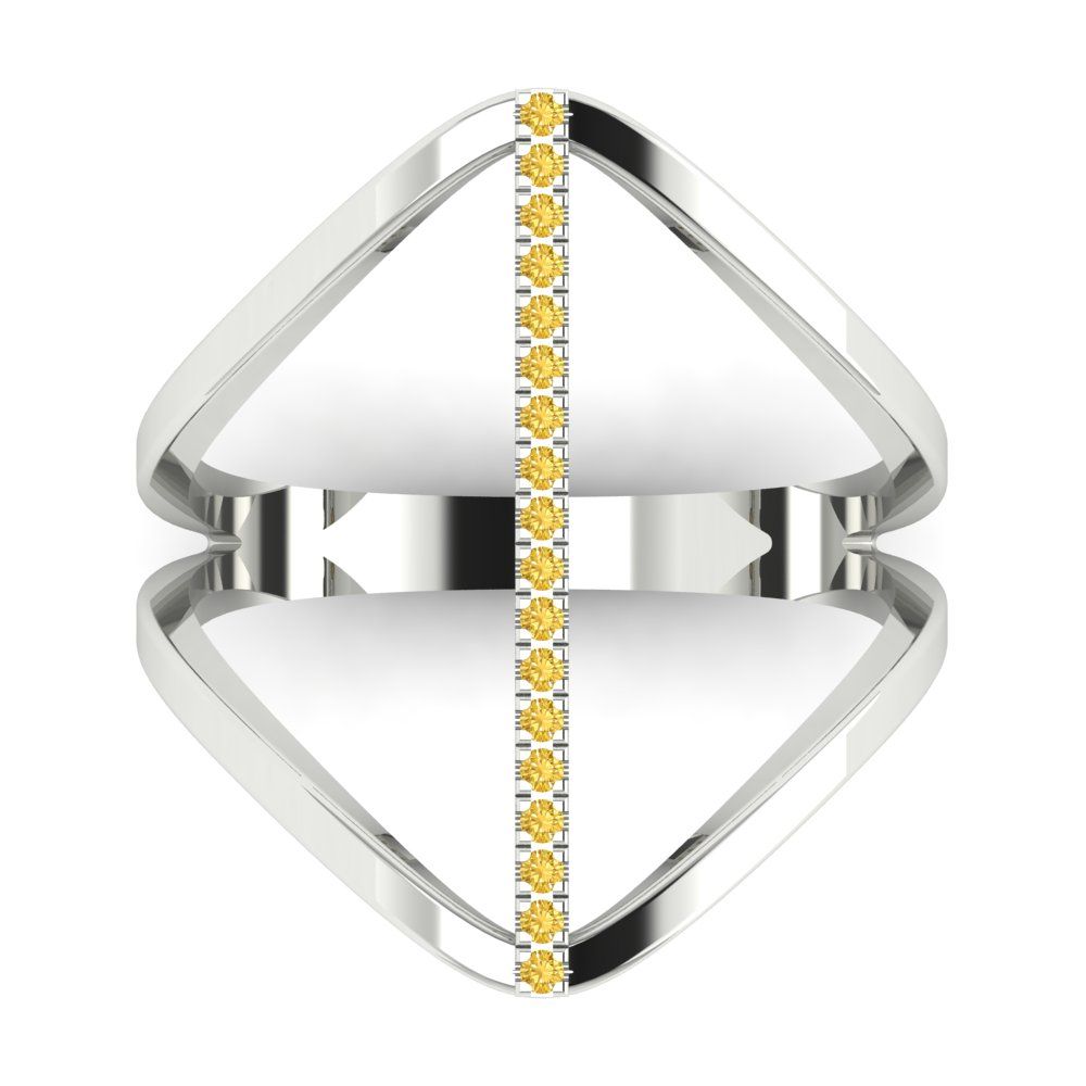 0.09 cttw Zirconia Simulated Yellow Diamond Statement Engagement Ring - Solid White Gold (VVS1, Round Cut,1.0mm)