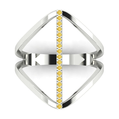 0.09 cttw Zirconia Simulated Yellow Diamond Statement Engagement Ring - Solid White Gold (VVS1, Round Cut,1.0mm)