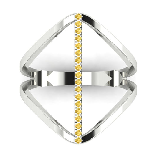 0.09 cttw Zirconia Simulated Yellow Diamond Statement Engagement Ring - Solid White Gold (VVS1, Round Cut,1.0mm)