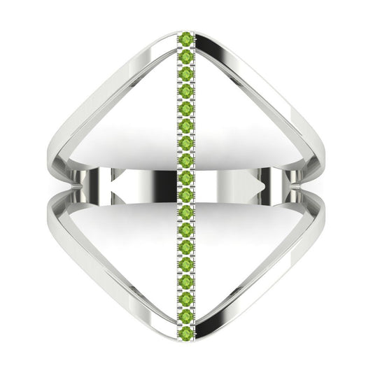0.09 cttw Natural Peridot Statement Engagement Ring - Solid White Gold (VVS1, Round Cut,1.0mm)