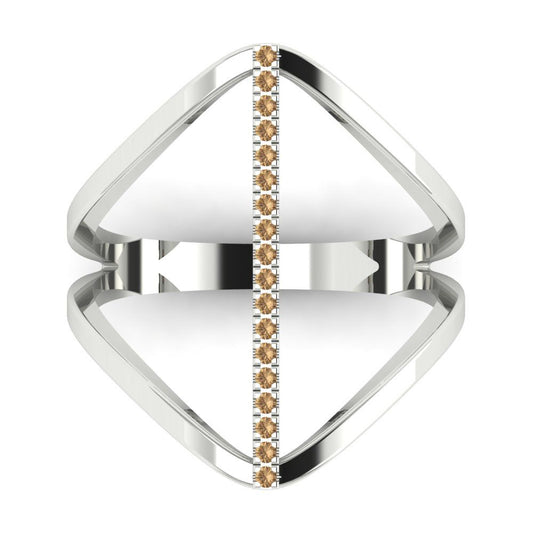 0.09 cttw Zirconia Simulated Champagne Diamond Statement Engagement Ring - Solid White Gold (VVS1, Round Cut,1.0mm)