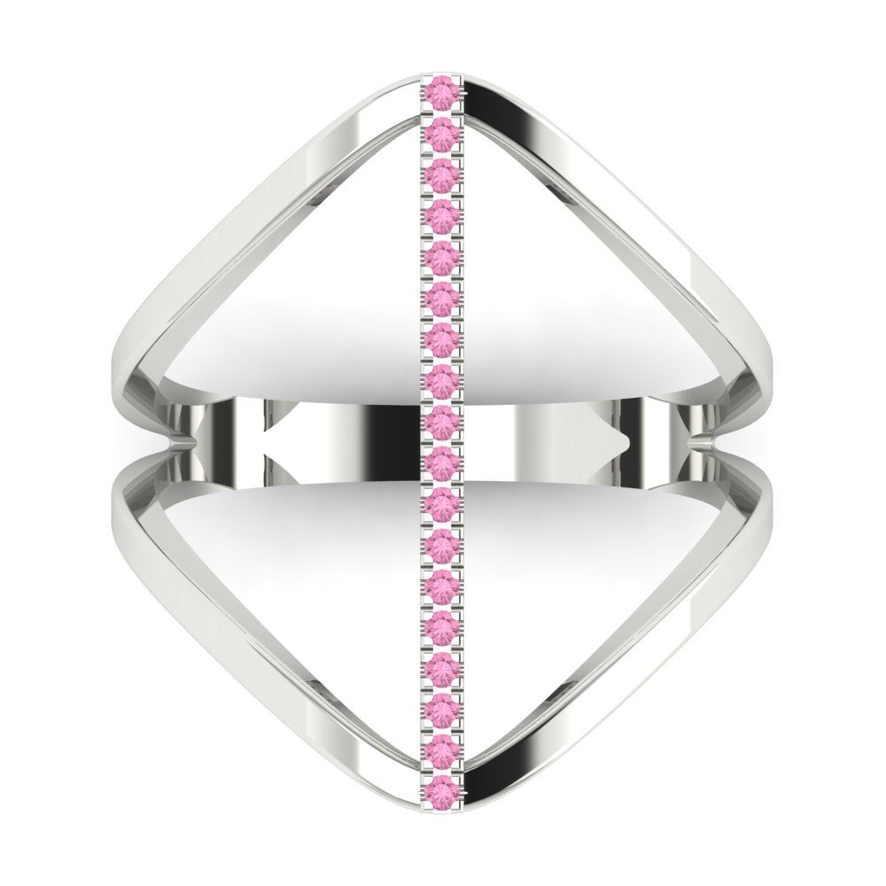 0.09 cttw Zirconia Simulated Pink Diamond Statement Engagement Ring - Solid White Gold (VVS1, Round Cut,1.0mm)