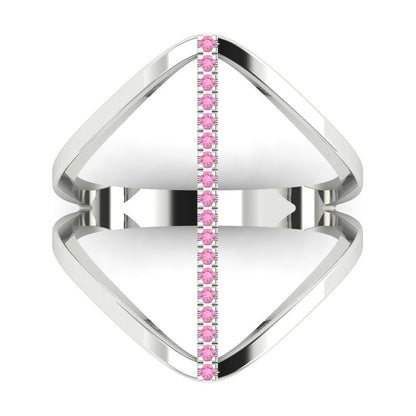 0.09 cttw Zirconia Simulated Pink Diamond Statement Engagement Ring - Solid White Gold (VVS1, Round Cut,1.0mm)