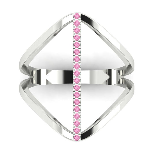 0.09 cttw Zirconia Simulated Pink Diamond Statement Engagement Ring - Solid White Gold (VVS1, Round Cut,1.0mm)