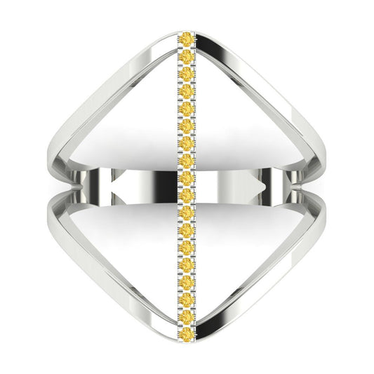 0.09 cttw Natural Citrine Statement Engagement Ring - Solid White Gold (VVS1, Round Cut,1.0mm)