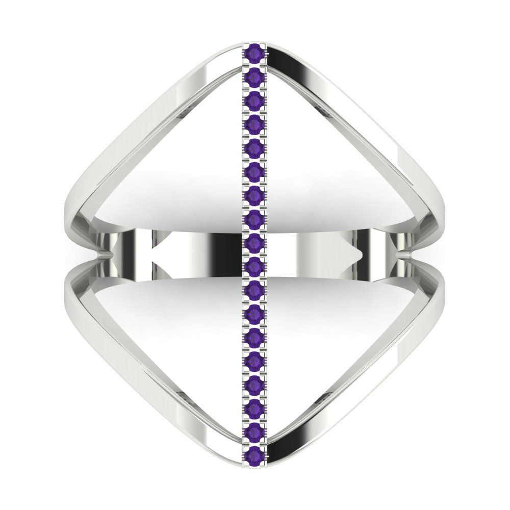 0.09 cttw Natural Amethyst Statement Engagement Ring - Solid Gold (Round Cut,1.0mm)