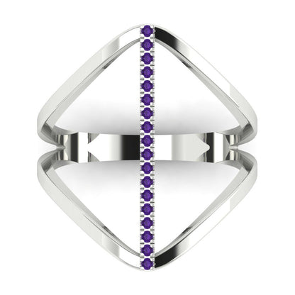 0.09 cttw Natural Amethyst Statement Engagement Ring - Solid Gold (Round Cut,1.0mm)