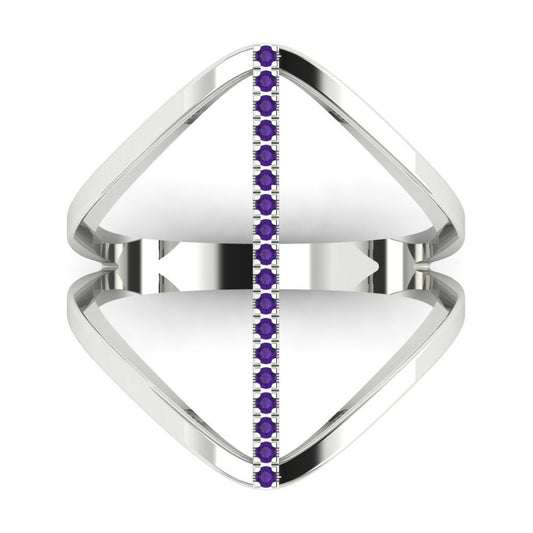 0.09 cttw Natural Amethyst Statement Engagement Ring - Solid White Gold (VVS1, Round Cut,1.0mm)