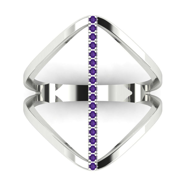 0.09 cttw Natural Amethyst Statement Engagement Ring - Solid Gold (Round Cut,1.0mm)