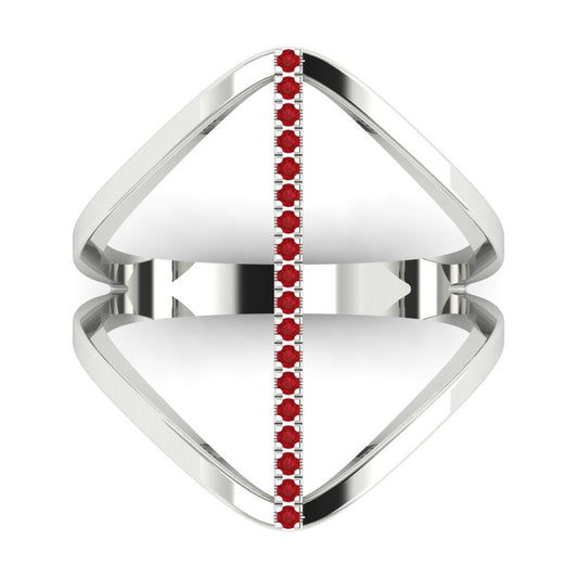 0.09 cttw Simulated Ruby Statement Engagement Ring - Solid White Gold (VVS1, Round Cut,1.0mm)