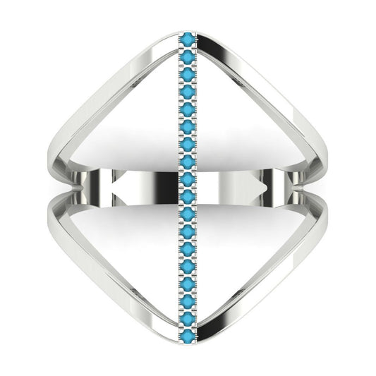 0.09 cttw Simulated Turquoise Statement Engagement Ring - Solid White Gold (VVS1, Round Cut,1.0mm)