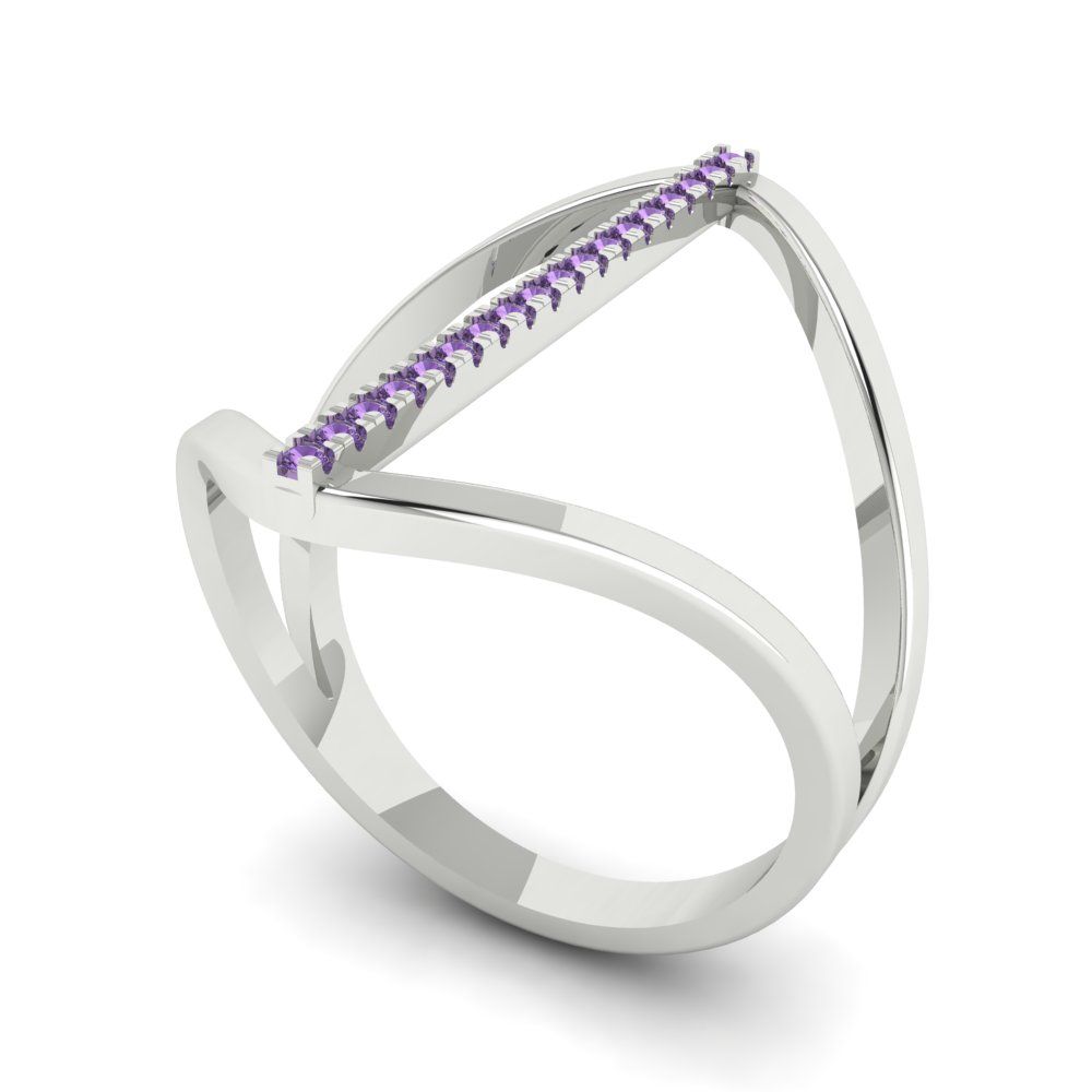 0.09 cttw Simulated Alexandrite Statement Engagement Ring - Solid White Gold (VVS1, Round Cut,1.0mm)