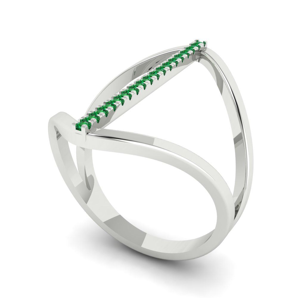 0.09 cttw Simulated Emerald Statement Engagement Ring - Solid White Gold (VVS1, Round Cut,1.0mm)