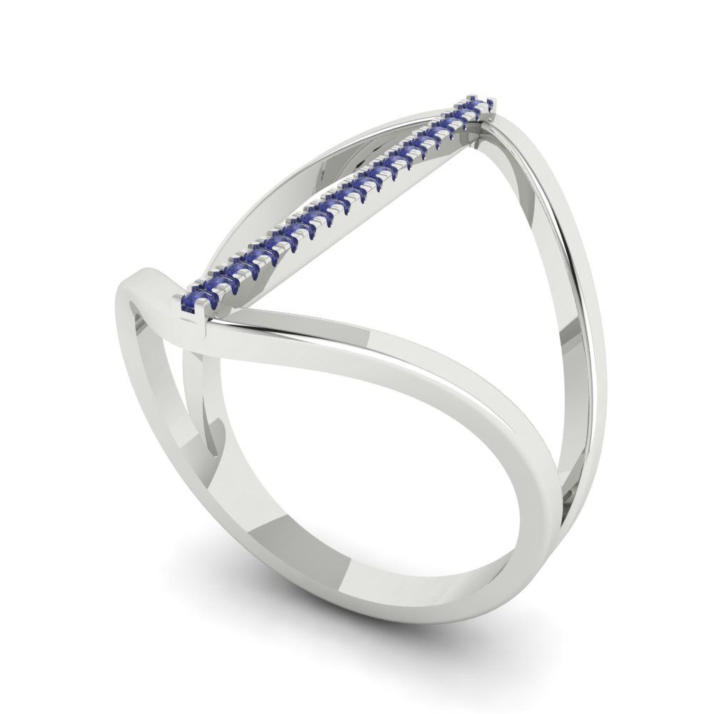 0.09 cttw Simulated Tanzanite Statement Engagement Ring - Solid Gold (Round Cut,1.0mm)