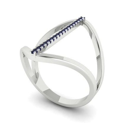 0.09 cttw Simulated Blue Sapphire Statement Engagement Ring - Solid White Gold (VVS1, Round Cut,1.0mm)