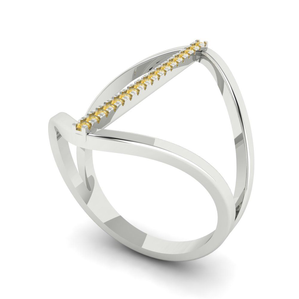 0.09 cttw Yellow Moissanite Statement Engagement Ring - Solid White Gold (VVS1, Round Cut,1.0mm)