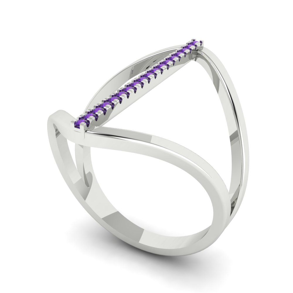 0.09 cttw Natural Amethyst Statement Engagement Ring - Solid Gold (Round Cut,1.0mm)