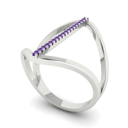 0.09 cttw Natural Amethyst Statement Engagement Ring - Solid Gold (Round Cut,1.0mm)