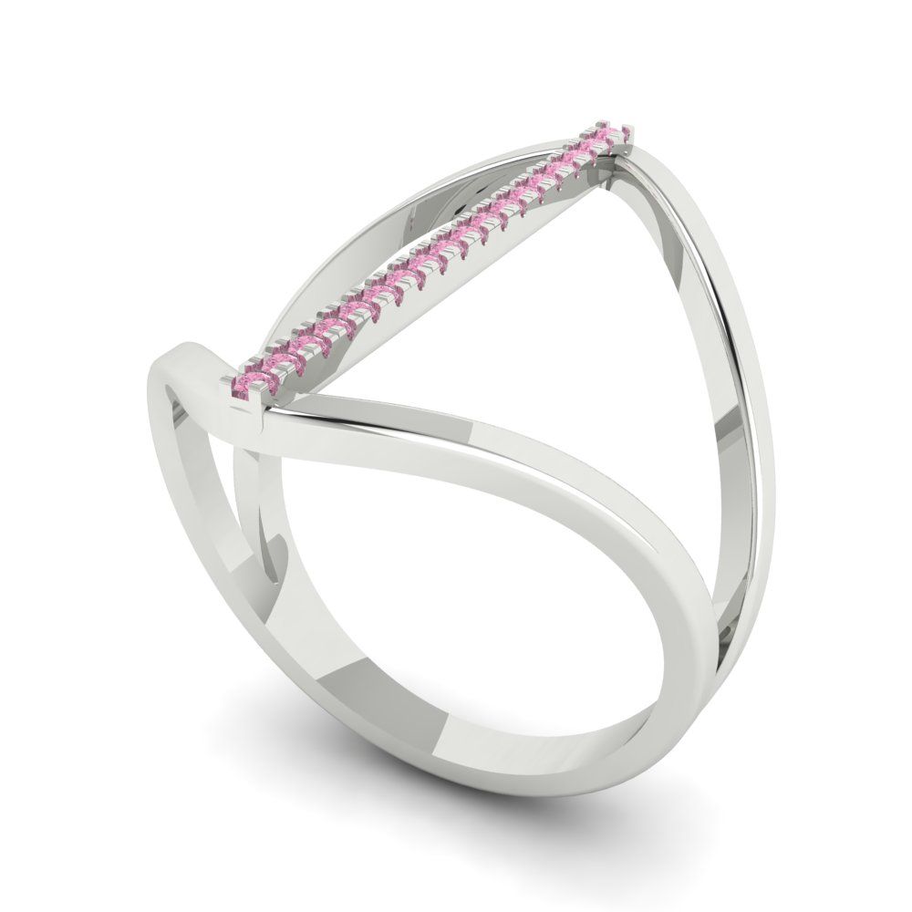 0.09 cttw Zirconia Simulated Pink Diamond Statement Engagement Ring - Solid White Gold (VVS1, Round Cut,1.0mm)