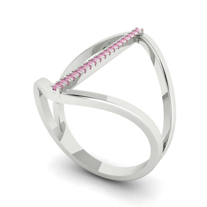 0.09 cttw Zirconia Simulated Pink Diamond Statement Engagement Ring - Solid White Gold (VVS1, Round Cut,1.0mm)