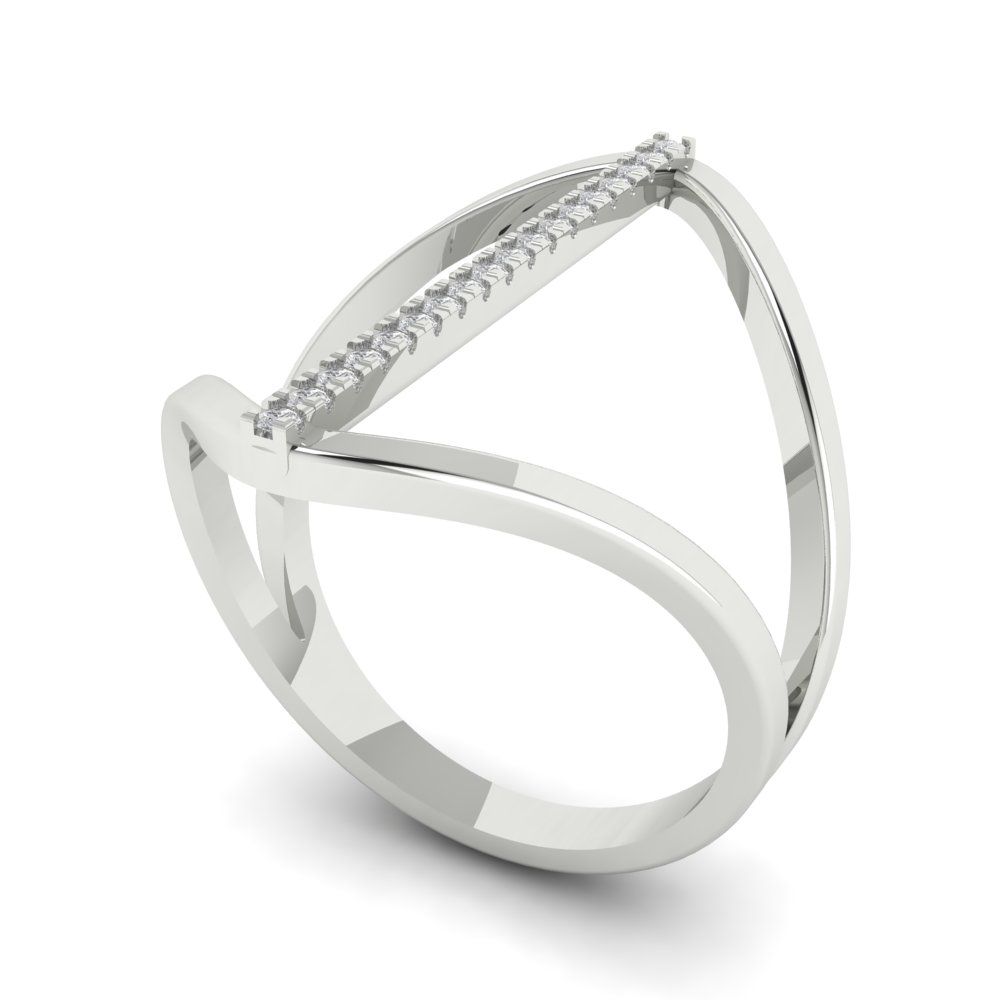 0.09 cttw White Sapphire Statement Engagement Ring - Solid White Gold (VVS1, Round Cut,1.0mm)