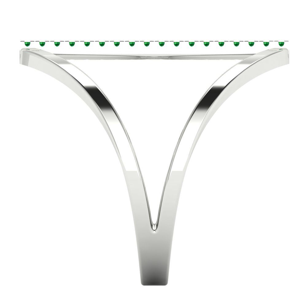 0.09 cttw Simulated Emerald Statement Engagement Ring - Solid White Gold (VVS1, Round Cut,1.0mm)