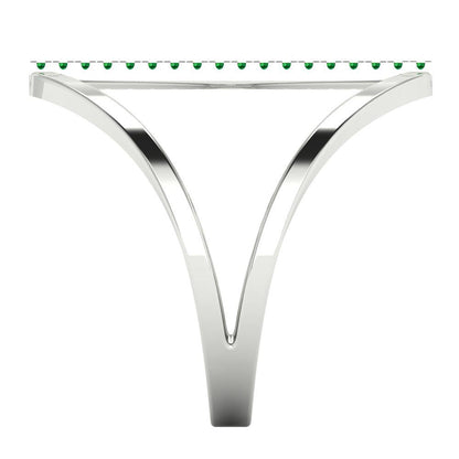 0.09 cttw Simulated Emerald Statement Engagement Ring - Solid White Gold (VVS1, Round Cut,1.0mm)