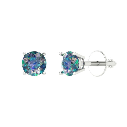 0.5 ctw Blue Moissanite Studs Earrings | 4.0mm Round Cut White Gold Screw back | April Birthstone