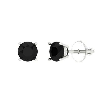 0.5 ctw Onyx Studs Earrings | 4.0mm Round Cut White Gold Screw back | July Birthstone