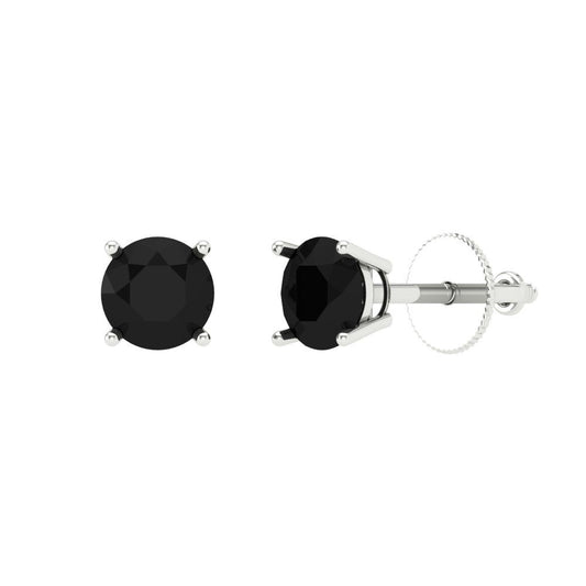 0.5 ctw Onyx Studs Earrings | 4.0mm Round Cut White Gold Screw back | July Birthstone