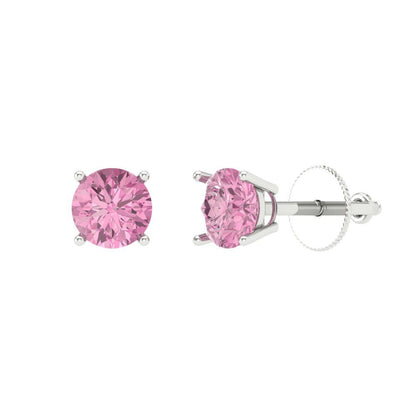 0.5 ctw Pink Zirconia Studs Earrings | 4.0mm Round Cut White Gold Screw back | April Birthstone