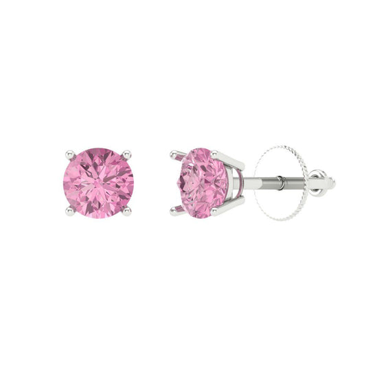 0.5 ctw Pink Zirconia Studs Earrings | 4.0mm Round Cut White Gold Screw back | April Birthstone