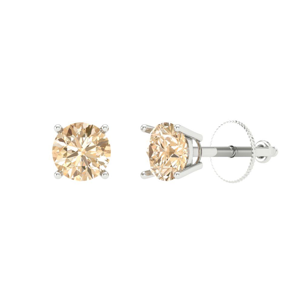 0.5 ctw Morganite Studs Earrings | 4.0mm Round Cut White Gold Screw back | February Birthstone