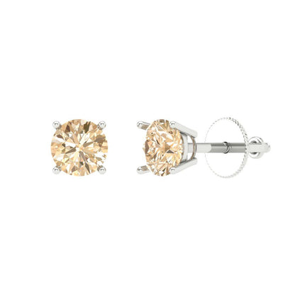 0.5 ctw Morganite Studs Earrings | 4.0mm Round Cut White Gold Screw back | February Birthstone
