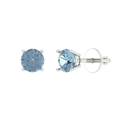 0.5 ctw Blue Zirconia Studs Earrings | 4.0mm Round Cut White Gold Screw back | April Birthstone