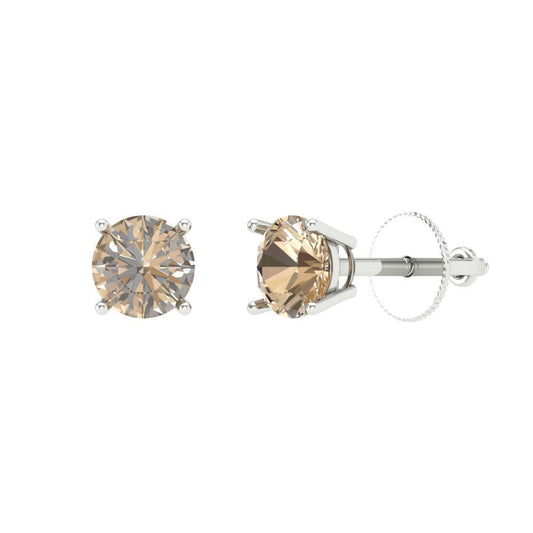 0.5 ctw Yellow Moissanite Studs Earrings | 4.0mm Round Cut White Gold Screw back | April Birthstone