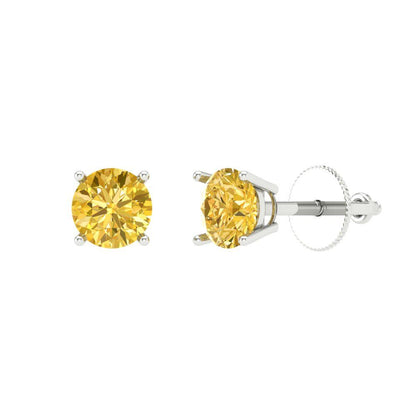 0.5 ctw Yellow Zirconia Studs Earrings | 4.0mm Round Cut White Gold Screw back | April Birthstone