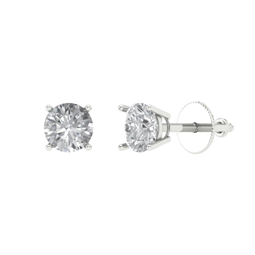 0.5 ctw White Sapphire Studs Earrings | 4.0mm Round Cut White Gold Screw back | April Birthstone