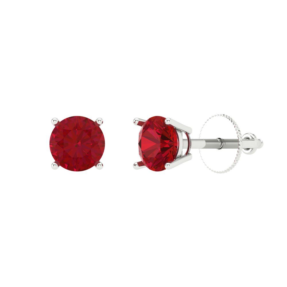 0.5 ctw Ruby Studs Earrings | 4.0mm Round Cut White Gold Screw back | July Birthstone