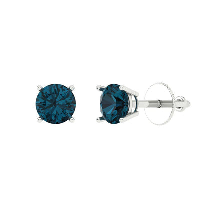 0.5 ctw London Blue Topaz Studs Earrings | 4.0mm Round Cut White Gold Screw back | December Birthstone