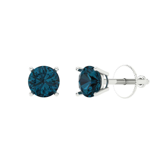 0.5 ctw London Blue Topaz Studs Earrings | 4.0mm Round Cut White Gold Screw back | December Birthstone