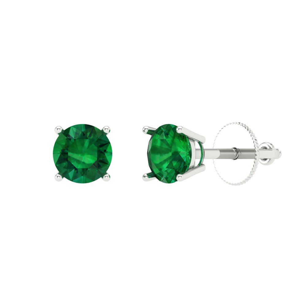 0.5 ctw Emerald Studs Earrings | 4.0mm Round Cut White Gold Screw back | May Birthstone
