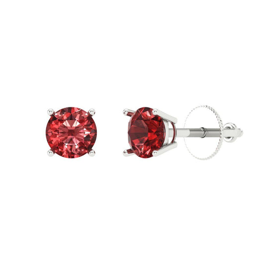 0.5 ctw Garnet Studs Earrings | 4.0mm Round Cut White Gold Screw back | January Birthstone