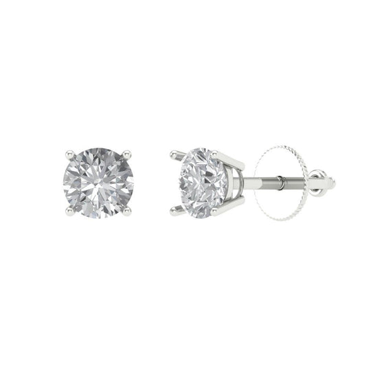 0.5 ctw Zirconia Diamond Studs Earrings | 4.0mm Round Cut White Gold Screw back | April Birthstone