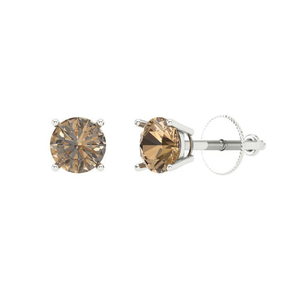 0.5 ctw Champagne Studs Earrings | 4.0mm Round Cut White Gold Screw back | April Birthstone