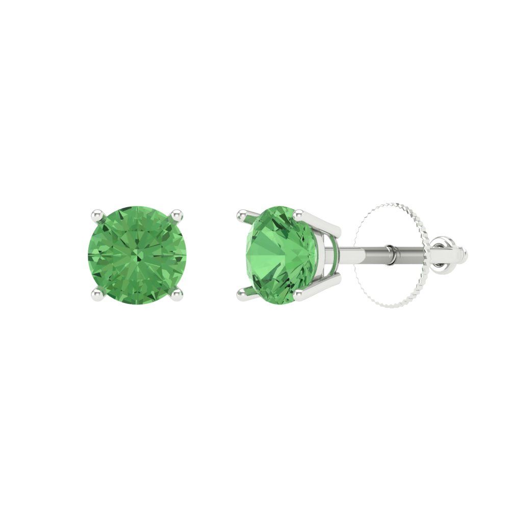 0.5 ctw Green Zirconia Studs Earrings | 4.0mm Round Cut White Gold Screw back | April Birthstone